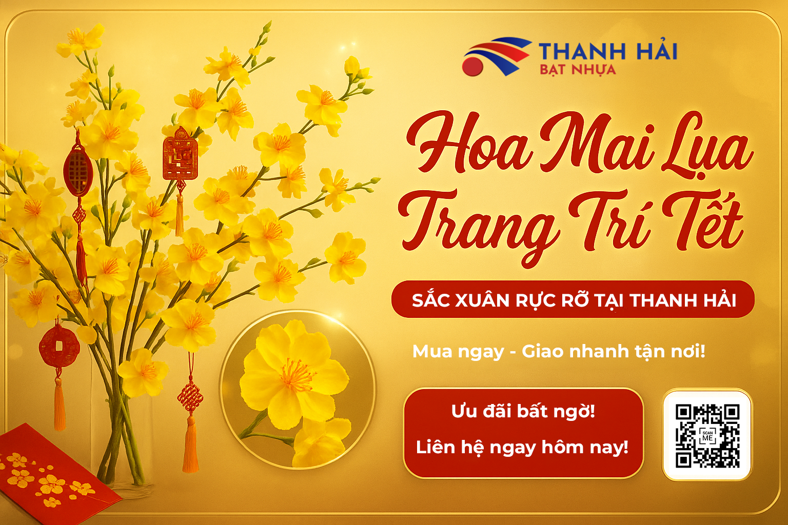 hoa mai lụa trang trí tết