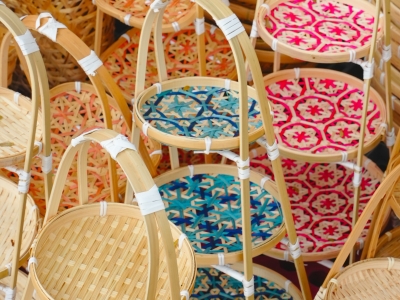 Mẹt tre tầng trang trí Tết